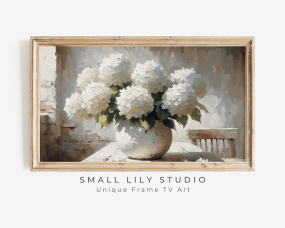 White Hydrangeas Still Life, Rustic Farmhouse Floral Art Print