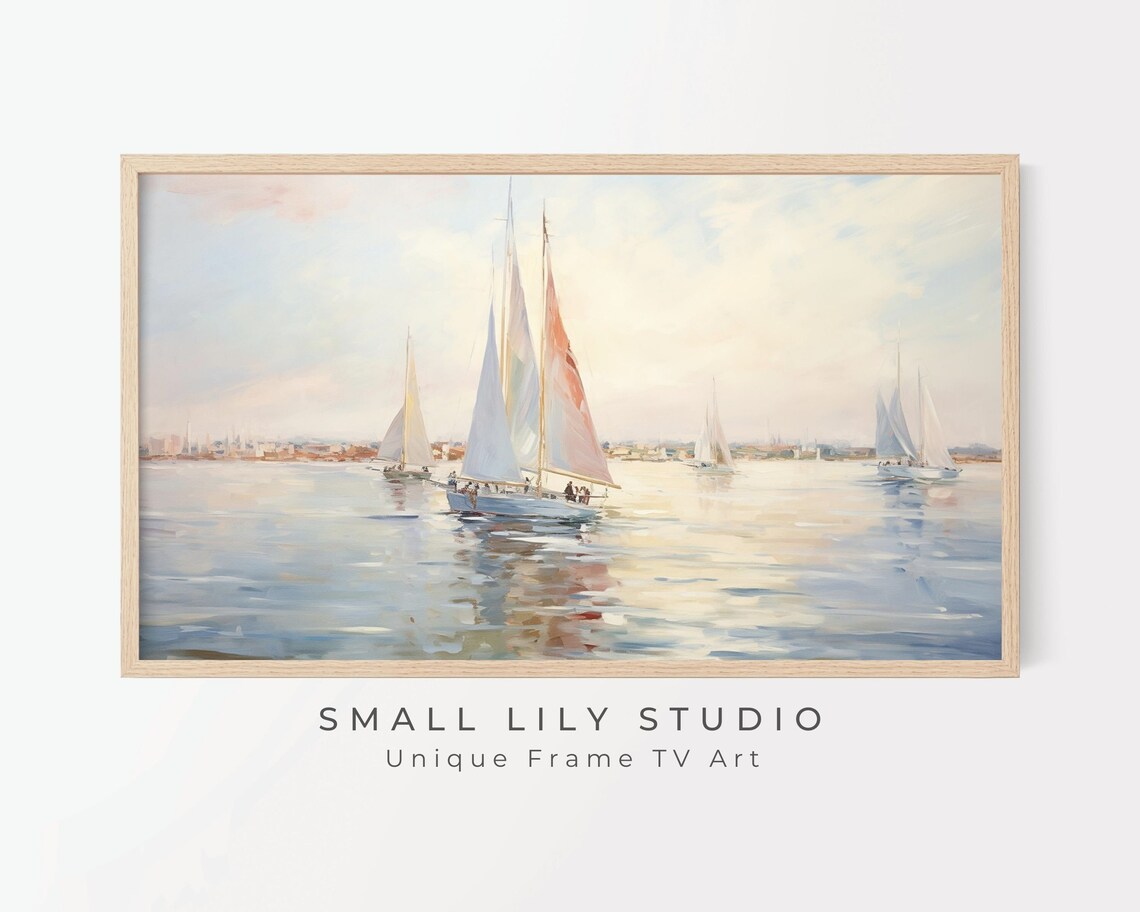 Summer Sailboats Nautical Neutral Coastal Art Print - Image 2