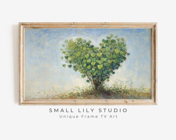 Frame Tv Art Heart Topiary Frame Tv Art Valentines Day Nature Lover Cute Vintage Style Painting Green Garden Blue Sky Tv593