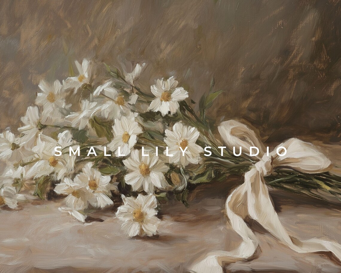 Frame Tv Art Farmhouse Flowers Frame Tv Art Neutral Spring Florals Moody Brown Vintage Style Daisies Painting For Tv Tv646 - Image 4