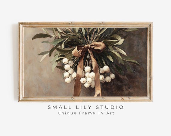 Mistletoe With Brown Bow, Vintage Style Art Print