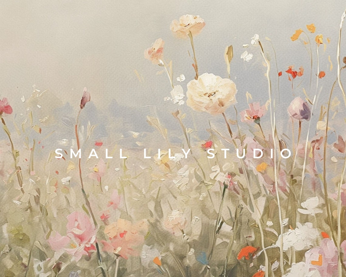 Wildflowers Wall Art Pink Beige Vintage Style Painting Floral Landscape Print Pretty Nursery Kids Room Girl Print Flowers P083 - Image 4