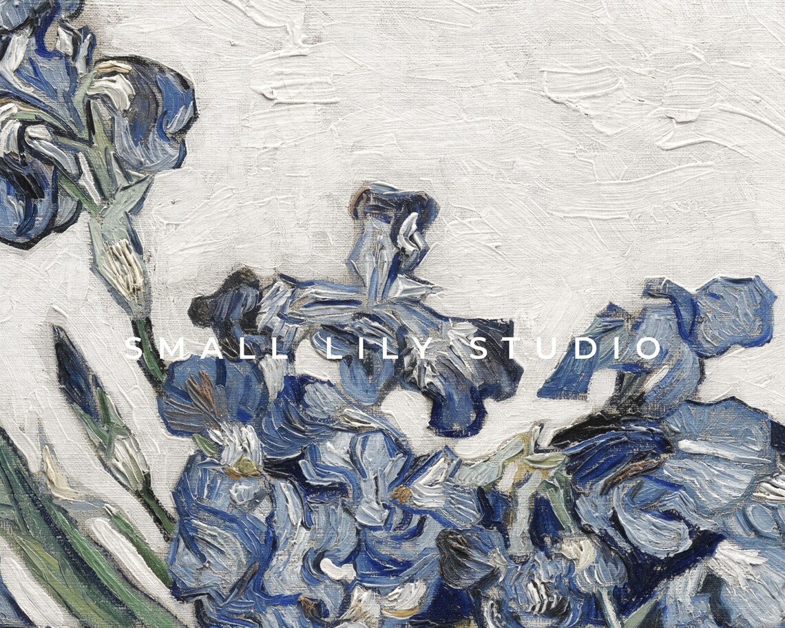 Blue Iris Flowers Textured Impasto Oil Painting Post Impressionist Style Poster - Image 4