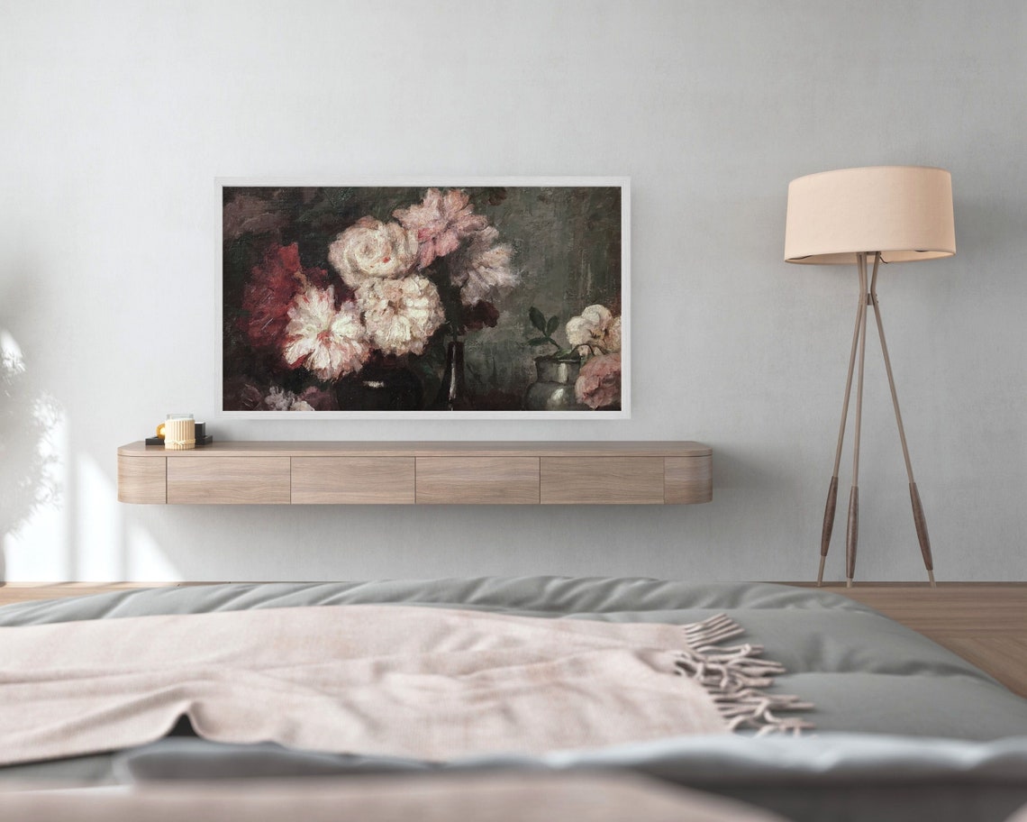 Frame Tv Art Pink And White Flowers Vintage Oil Painting Dark Botanical Tv Artwork Antique Floral Tv Art Tv71 - Image 3