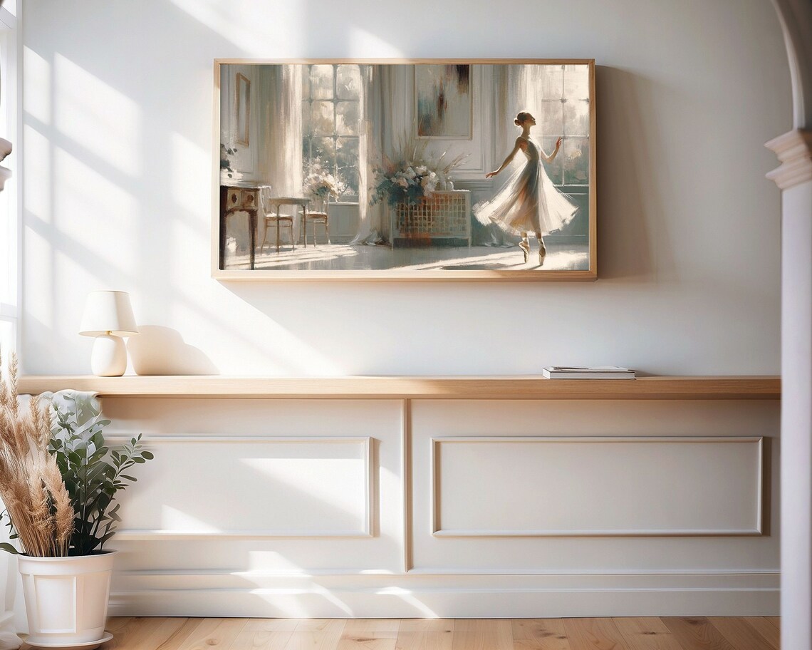 Ballerina in White Vintage Painting Style Art Print - Image 2