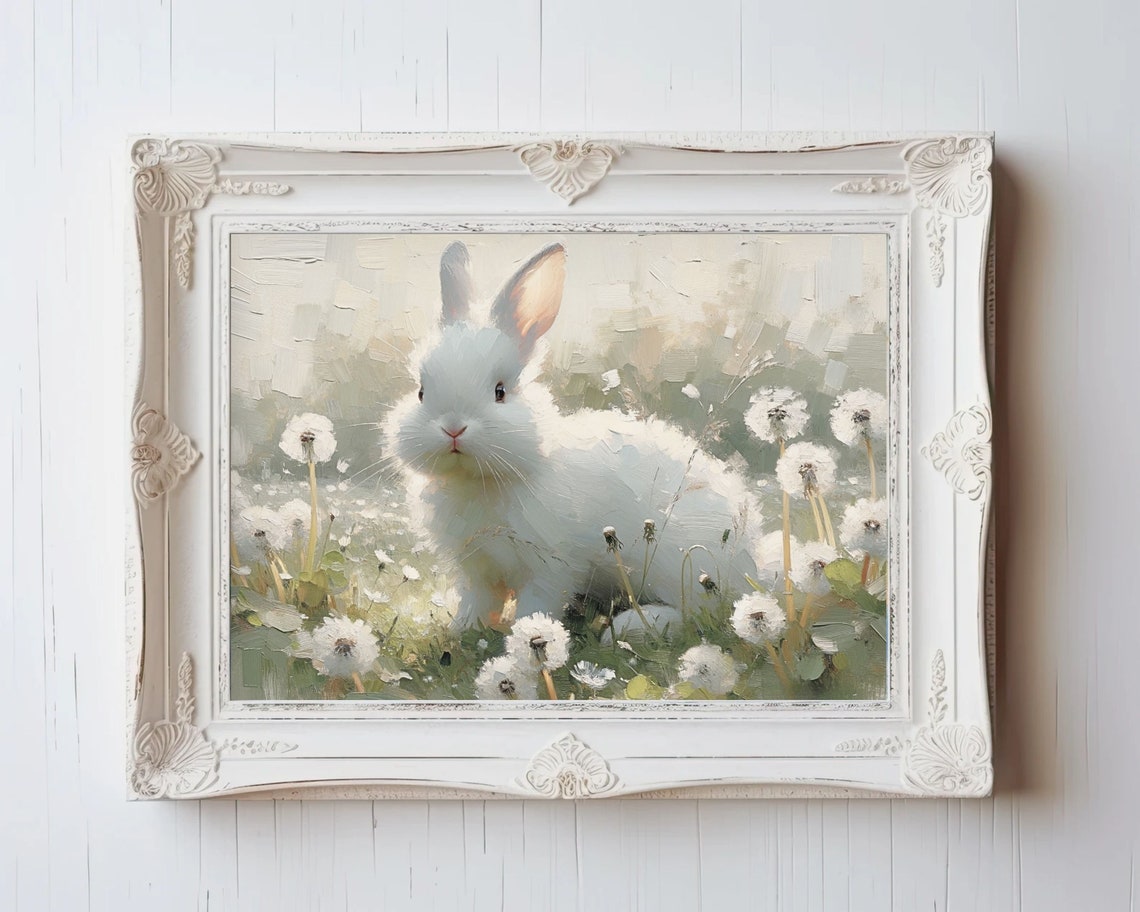 Bunny Print Easter Rabbit Print Cute White Bunny Print For Kids Room Nursery Spring Wall Art P059 - Image 2