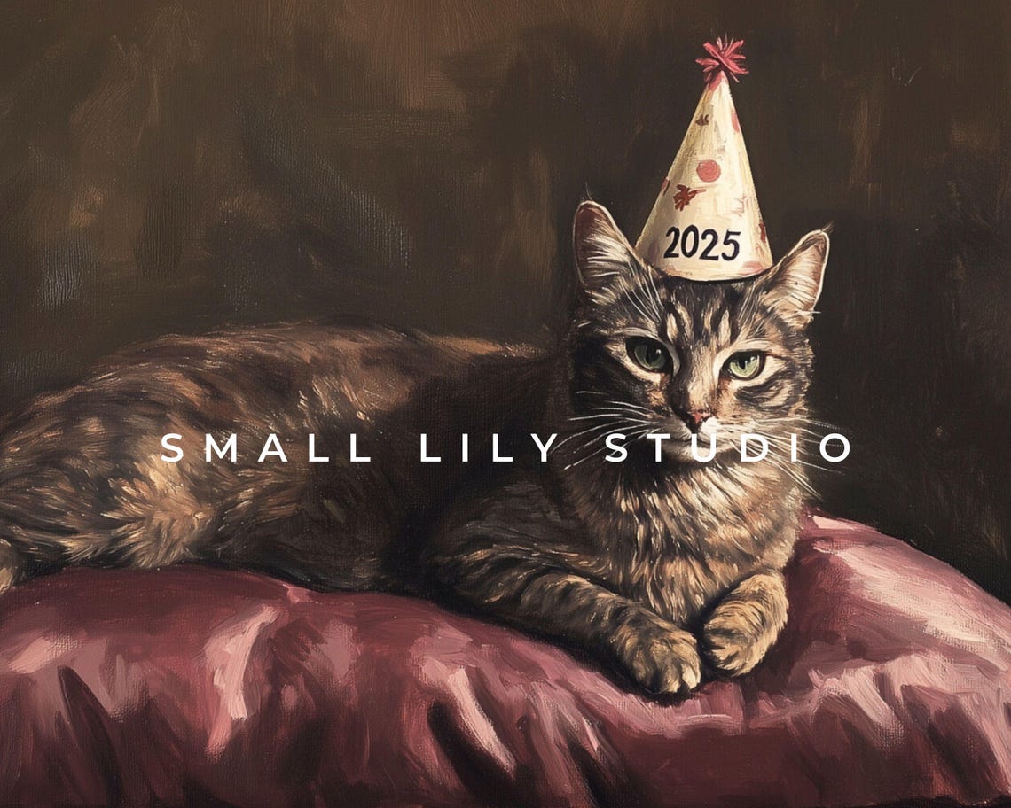 Frame Tv Art Happy New Years 2025 For Cat Lover Moody Rustic Vintage Style Painting Nye At Home Cute New Years Tv Screensaver Tv566 - Image 4