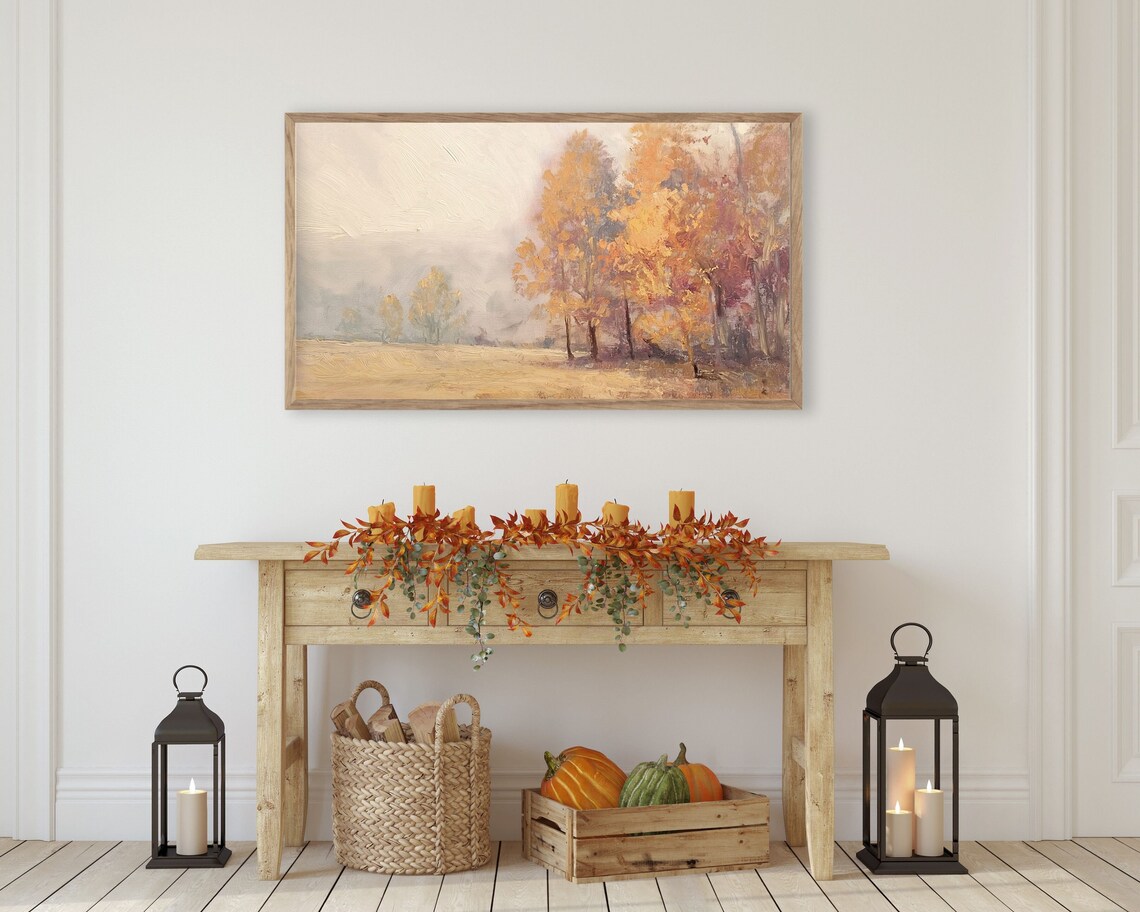 Golden Autumn Trees Warm Fall Foliage Vintage Landscape Oil Painting Poster - Image 3