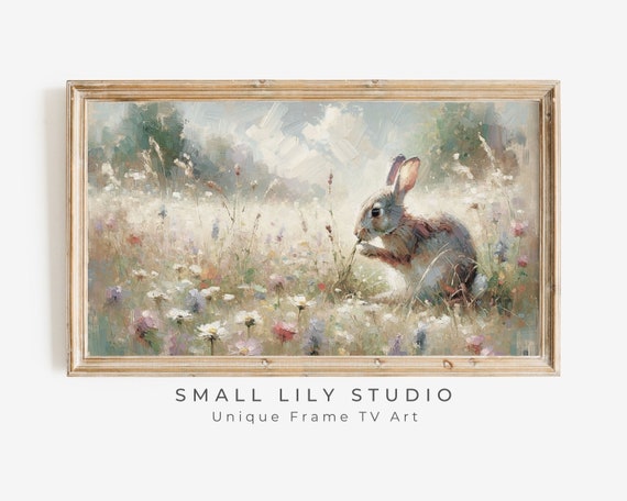 Frame Tv Art Rabbit In Flower Field Bunny Tv Art Neutral Cute Rabbit For Kids Room Nursery Frame Tv Art Easter Tv248