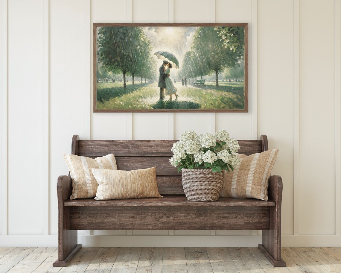 Couple In The Rain Romantic Wedding Anniversary Art Print - Image 2