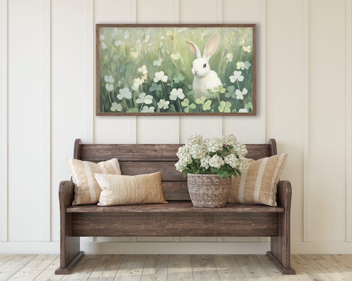 Spring Frame Tv Art Bunny In Clovers Easter Rabbit Frame Tv Art Cute St Patricks Day Picture Tv Screensaver Green Tv634 - Image 2