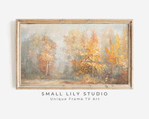 Misty Autumn Forest With Golden Orange Trees In Fog Painting Poster