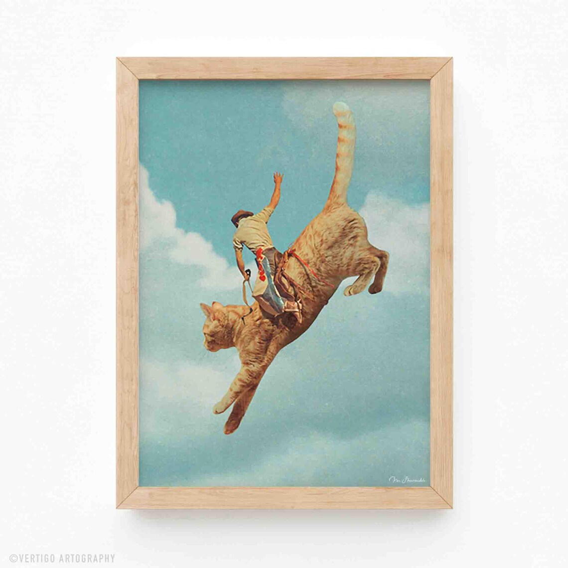 Meehaw Rodeo Cat Art Print, Surreal Cowboy Western
