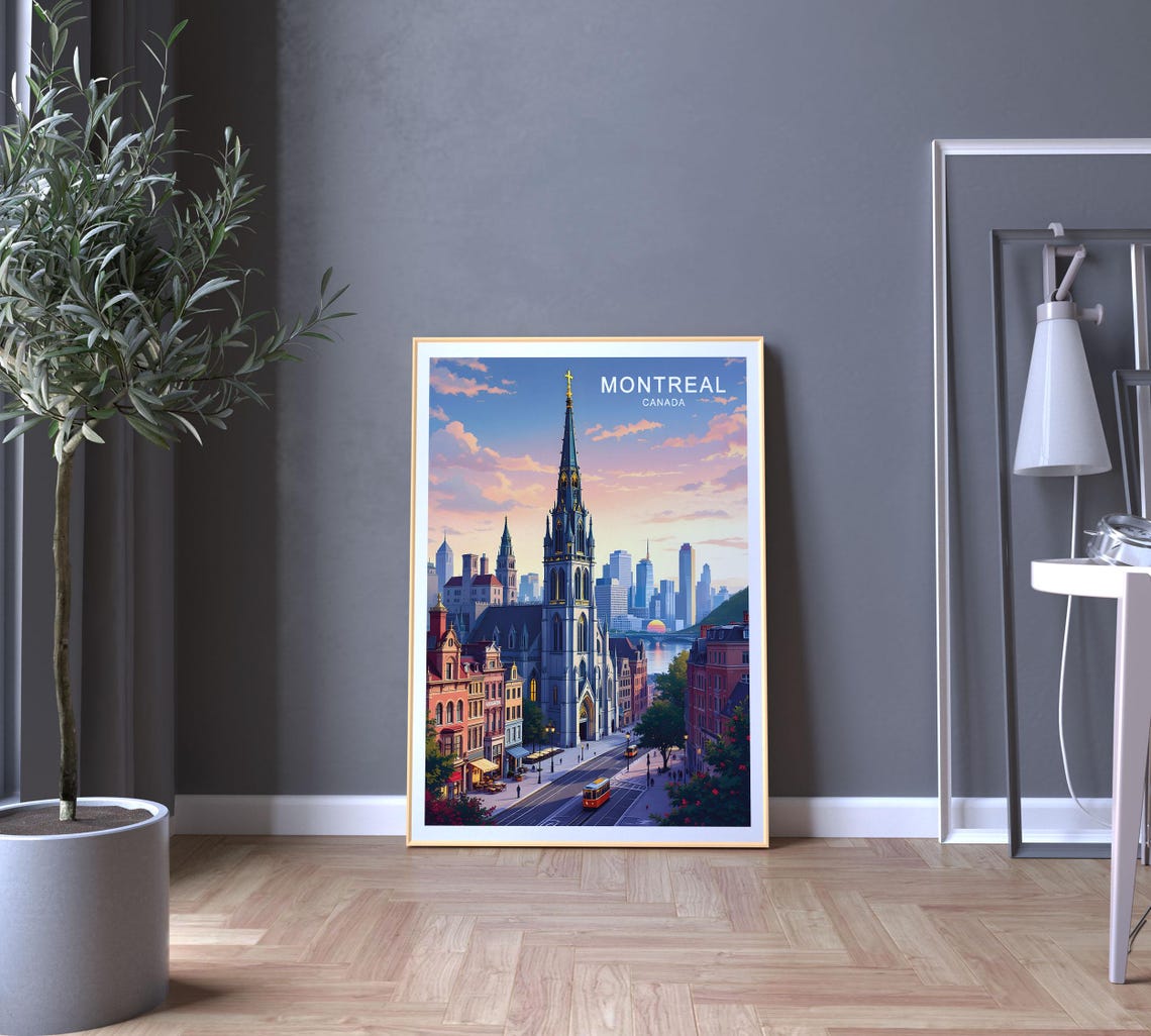 Montreal Canada Gothic Church Street Sunset Tram City Poster - Image 5