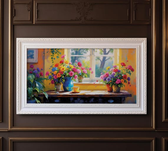 Vibrant Table With Yellow Cup And Blue Pitcher Tv Art Colorful Interior Scene Perfect Home Decor Gift Portrait