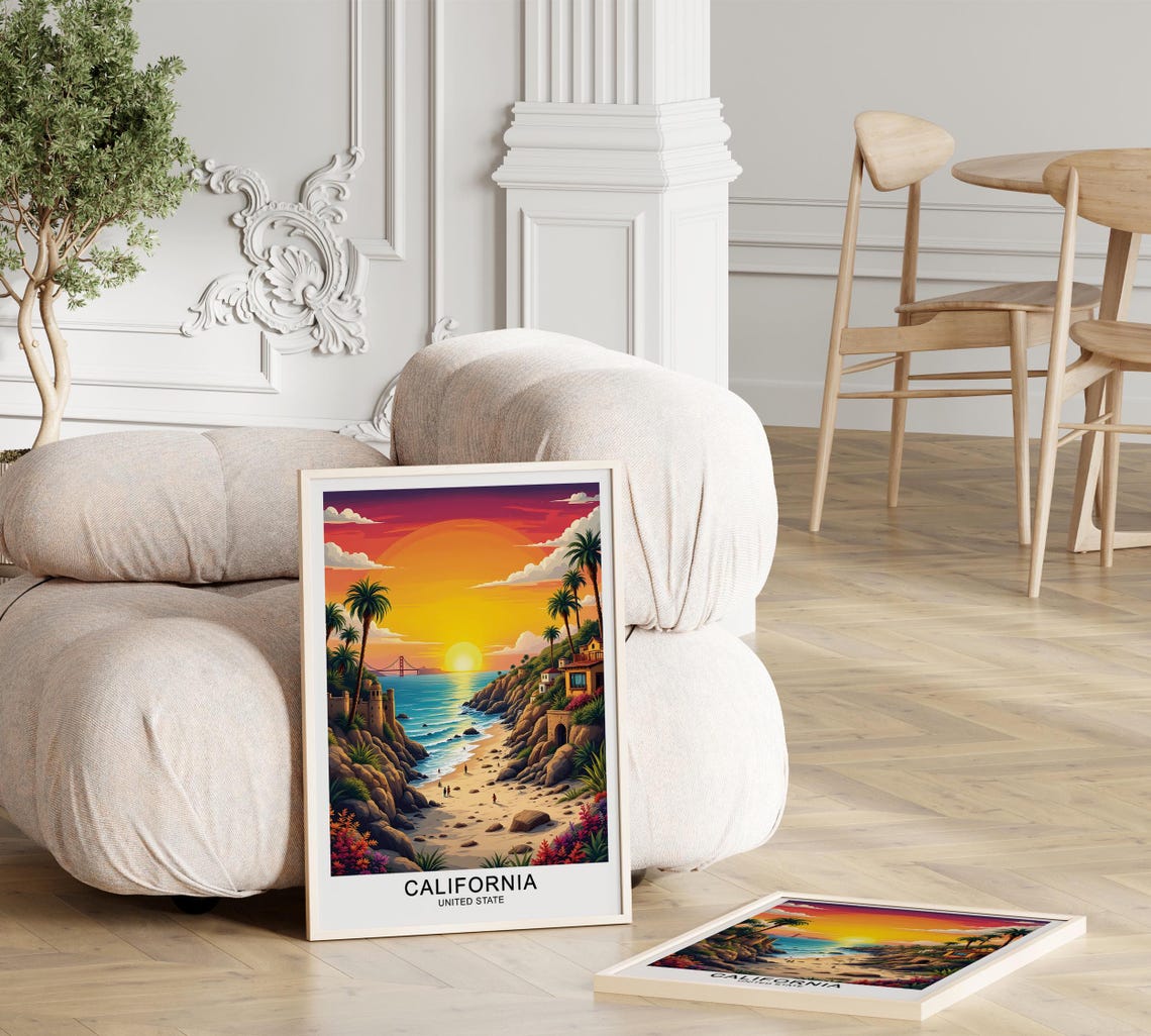 California Sunset Travel Poster Wall Decor Art Illustration Art Poster - Image 3