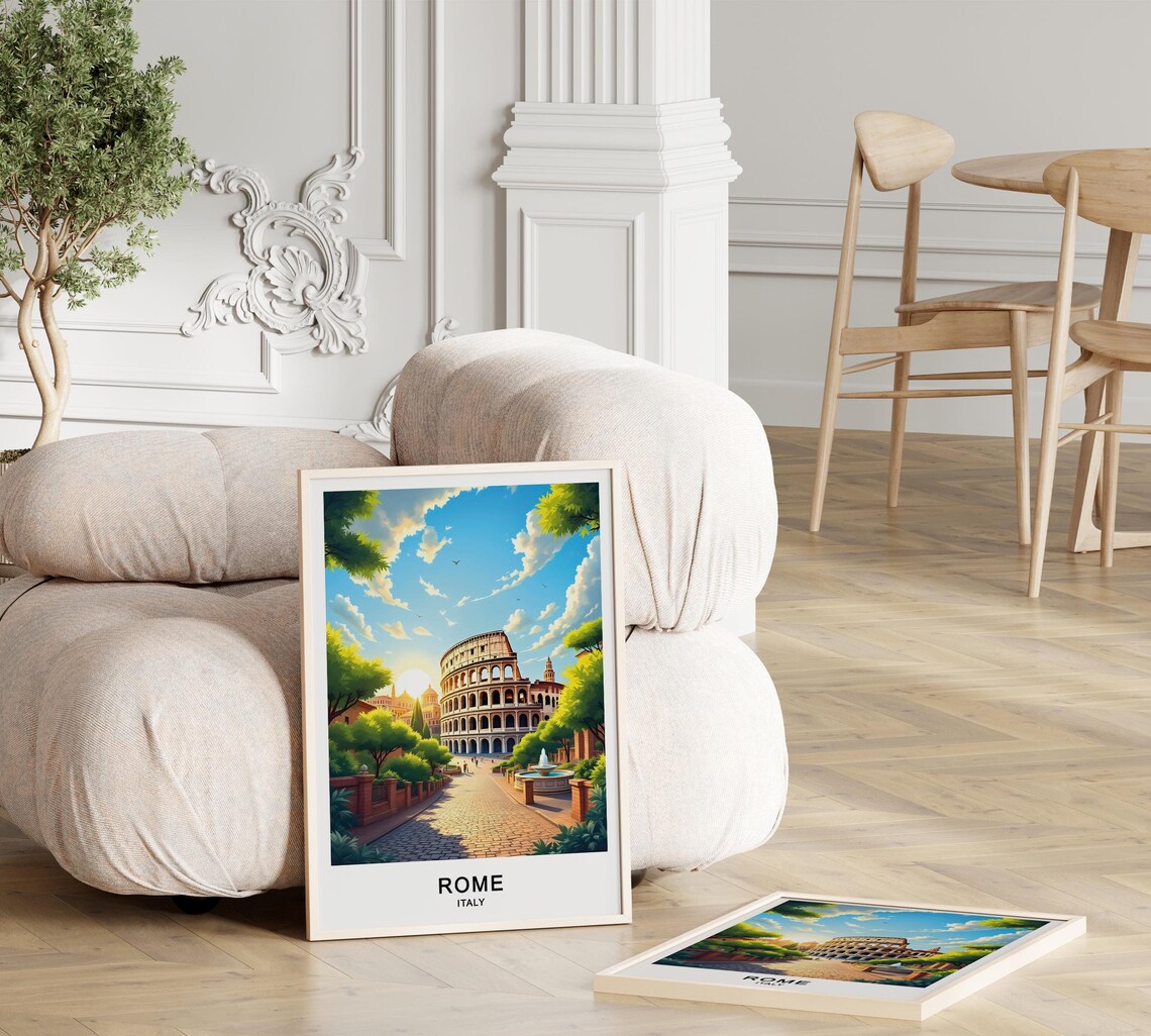 Rome Italy Colosseum Ancient Ruins Cobblestone Street Sunny Poster - Image 3