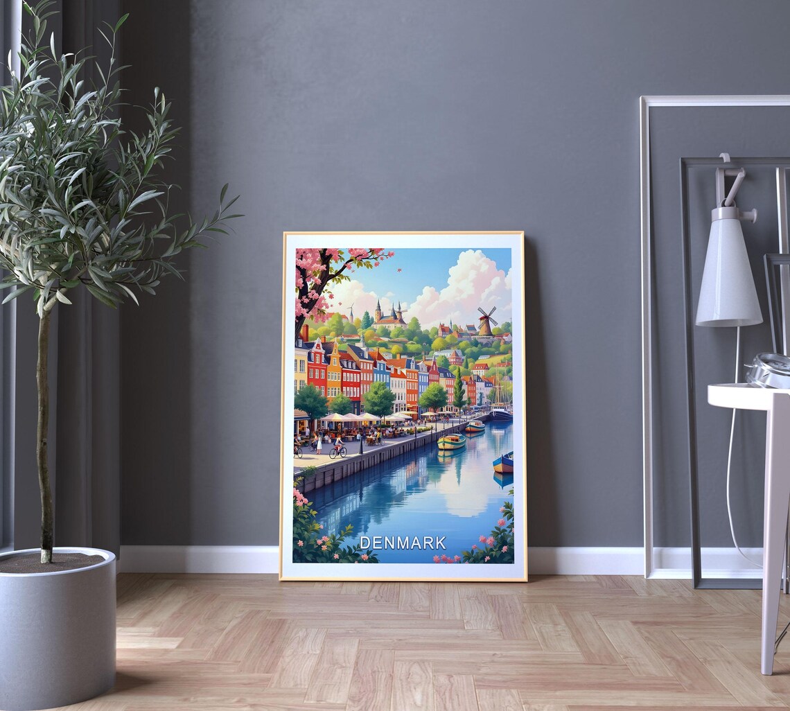 Denmark Nyhavn Colorful Harbor Boats Cherry Blossom Spring Scenery Poster - Image 5