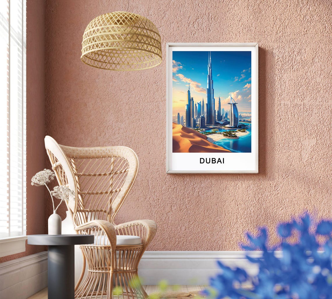 Dubai UAE Burj Khalifa Skyline Desert Dunes Modern Cityscape Poster - Image 2