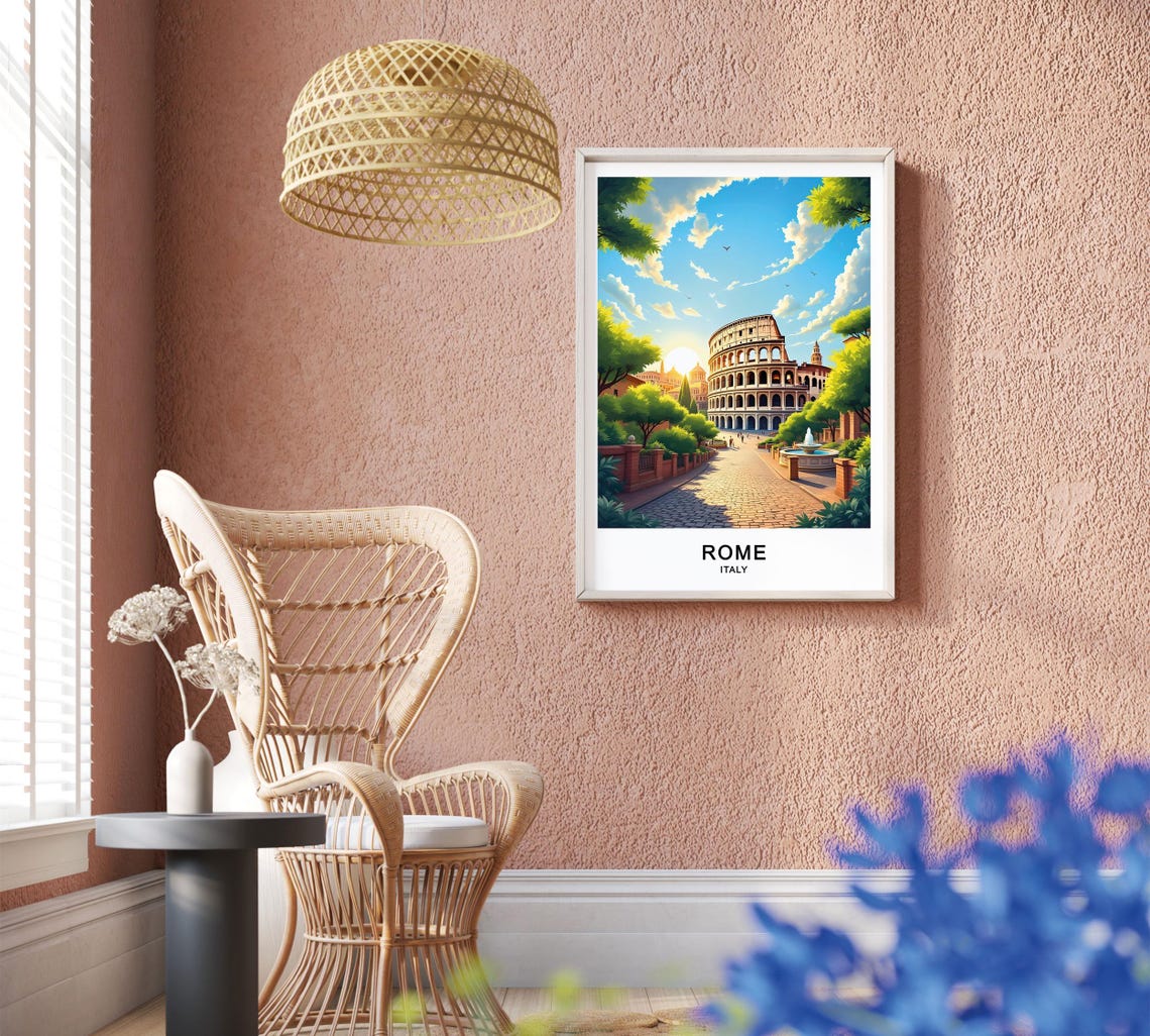 Rome Italy Colosseum Ancient Ruins Cobblestone Street Sunny Poster - Image 2