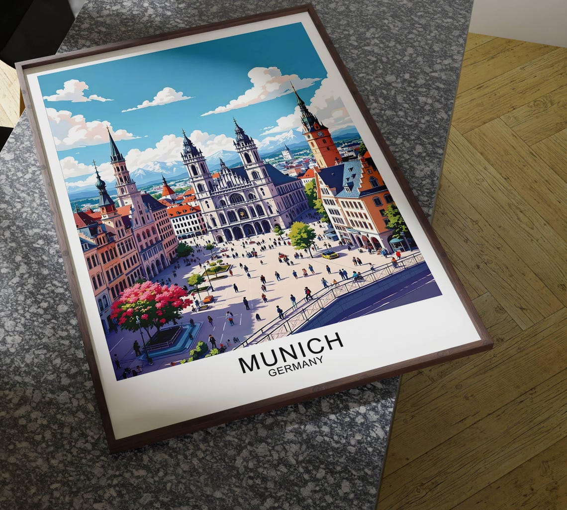 Munich Germany Old Town Square Cathedral Alpine Mountain View Poster - Image 4