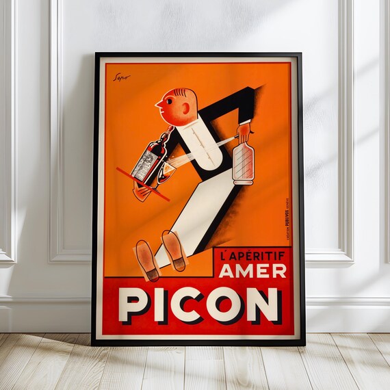 Amer Picon Vintage French Aperitif Poster Art Deco Orange Cocktail Bar