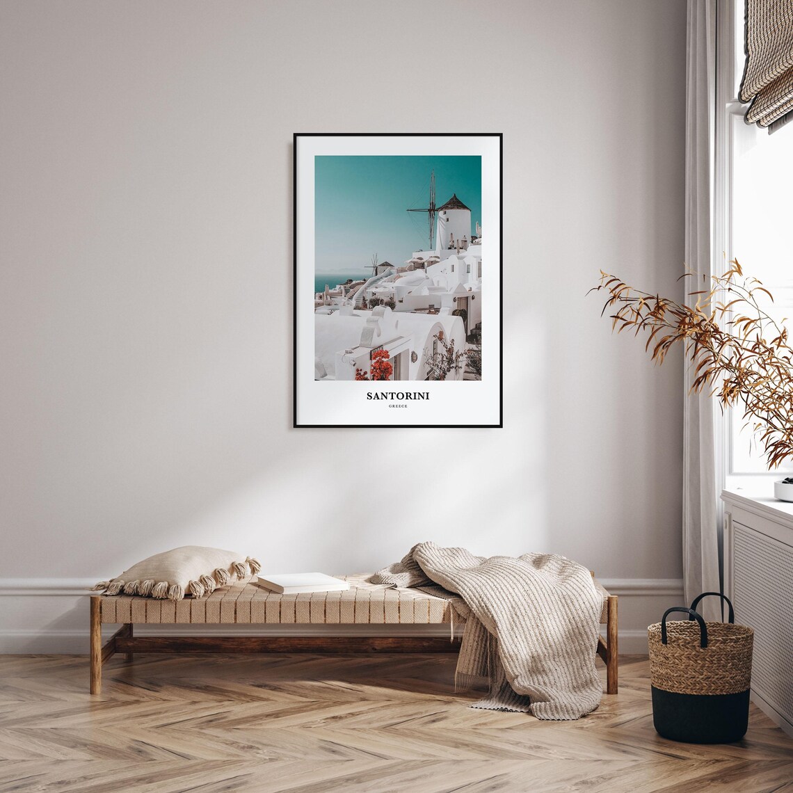 Santorini Greece White Windmills Aegean Sea Village View Poster - Image 3