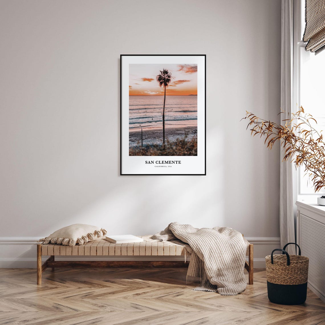 San Clemente California Palm Tree Sunset Beach Surfers Poster - Image 3