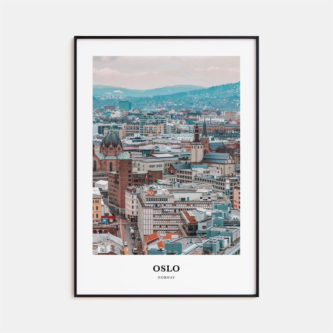 Oslo Norway City Rooftops Churches And Hills Aerial View Travel Poster