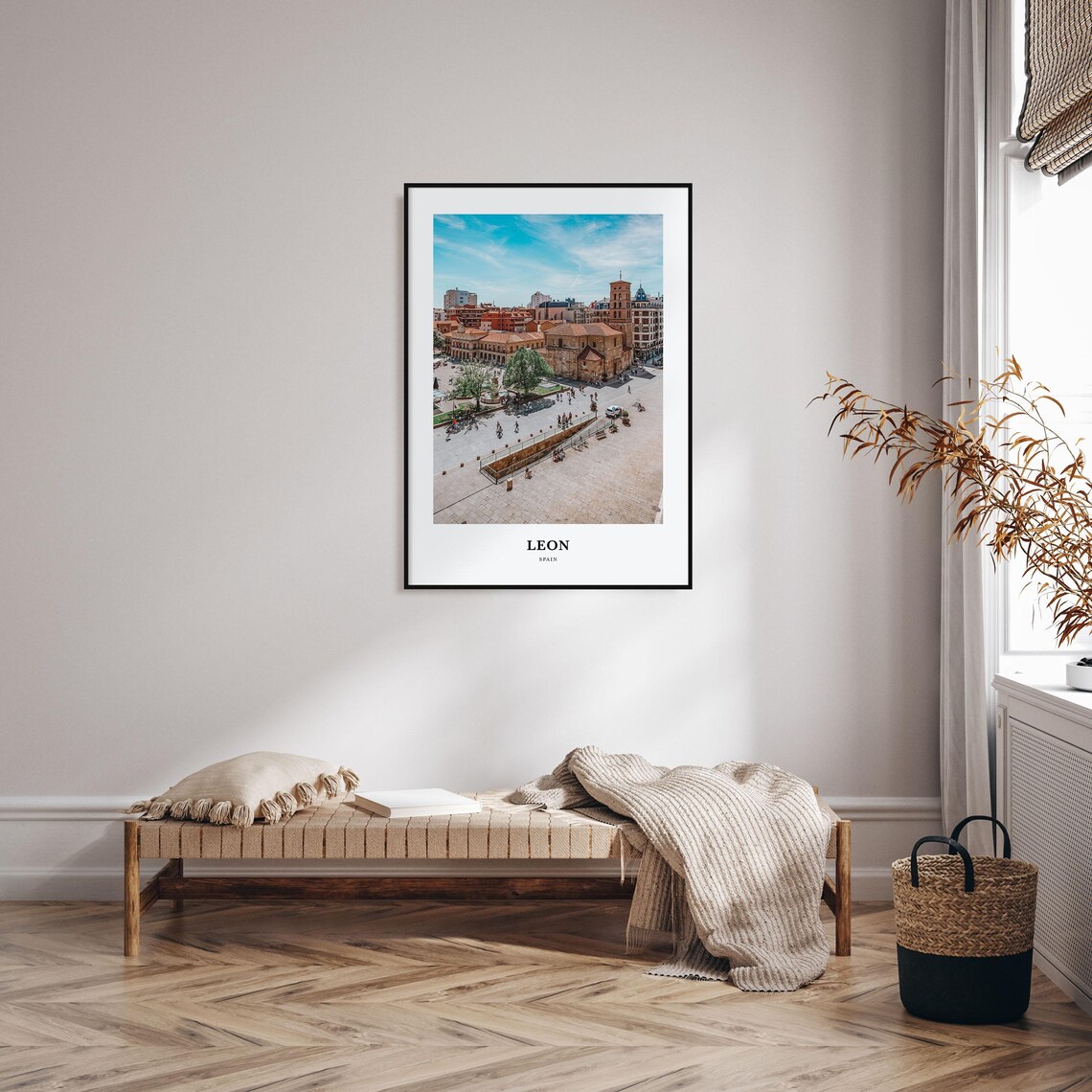 Leon Spain Sunny Busy Old Town Plaza Church Square Photo Poster - Image 3