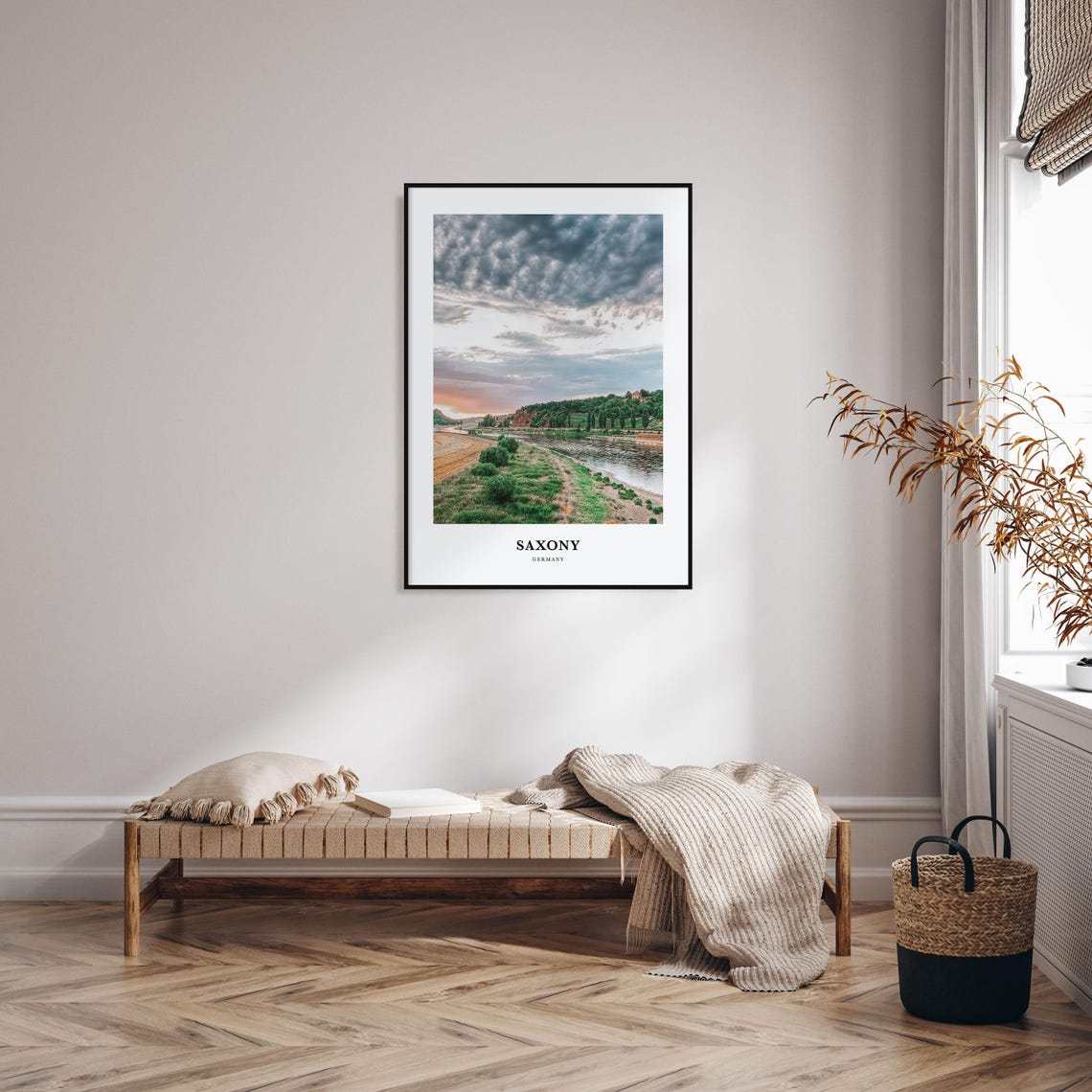 Saxony Germany River Sunset Landscape Under Dramatic Clouds Poster - Image 4