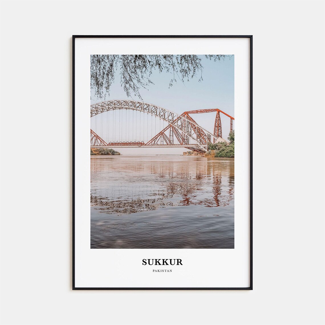Sukkur Pakistan Steel Arch Bridge River Scene Photography Poster
