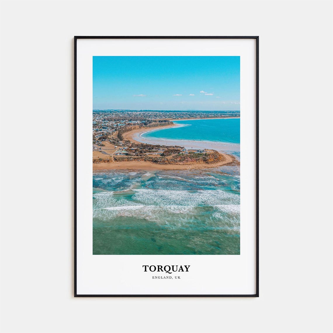 Torquay England UK Coastal Cliffs Sandy Beach Photo Travel Poster