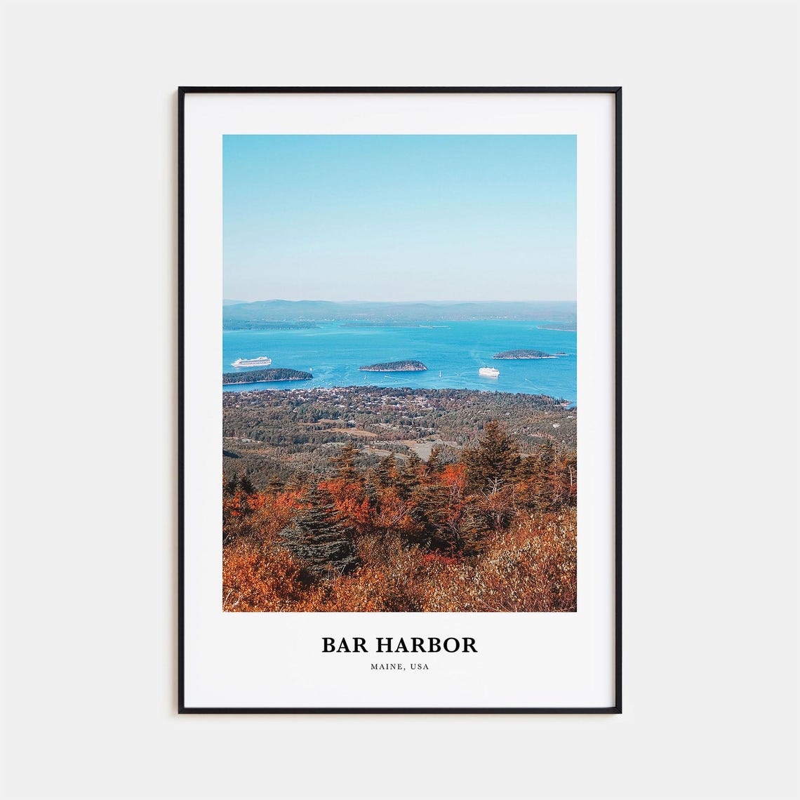 Bar Harbor Maine Autumn Foliage Coastline Aerial View Travel Poster