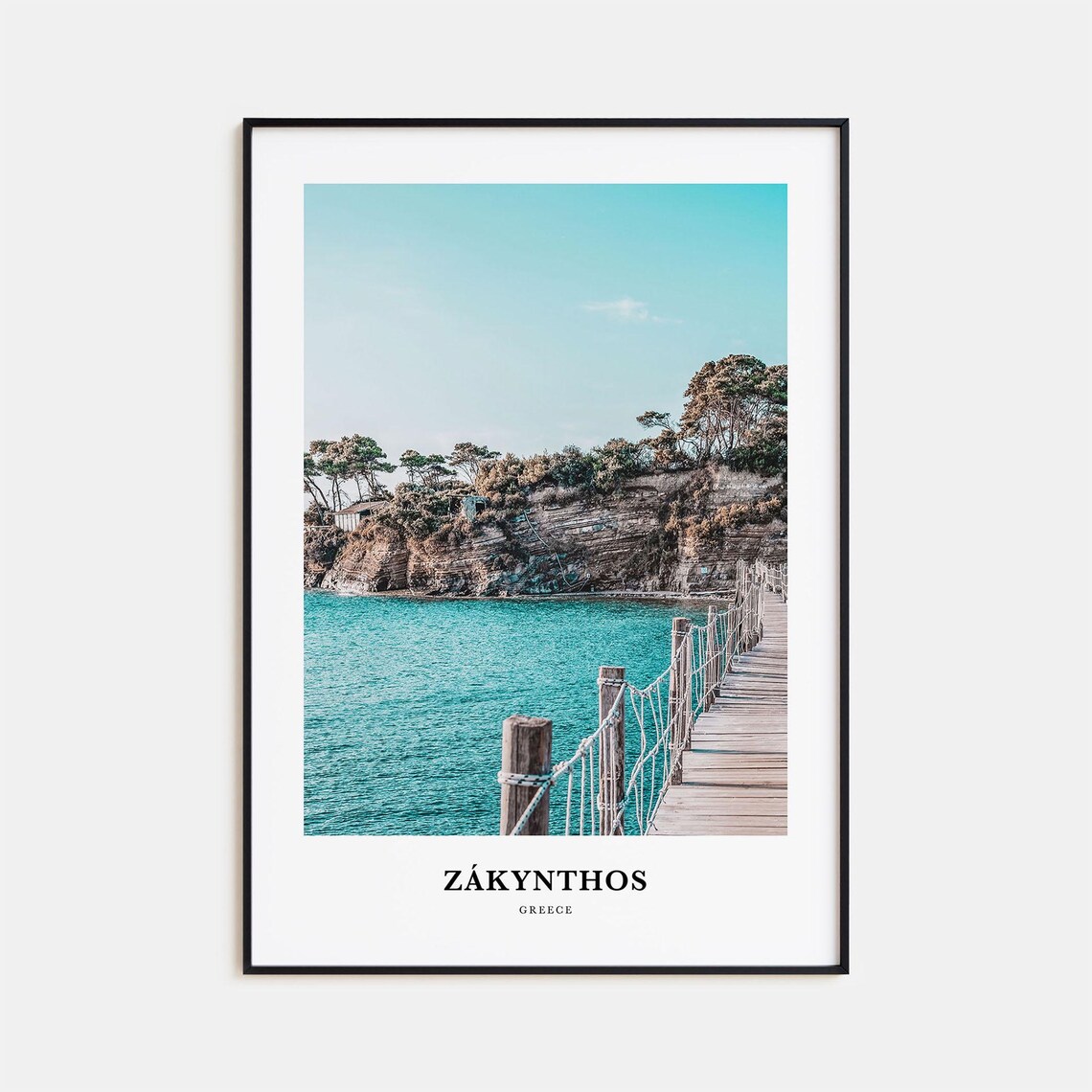 Zakynthos Greece Wooden Bridge Turquoise Island View Travel Poster
