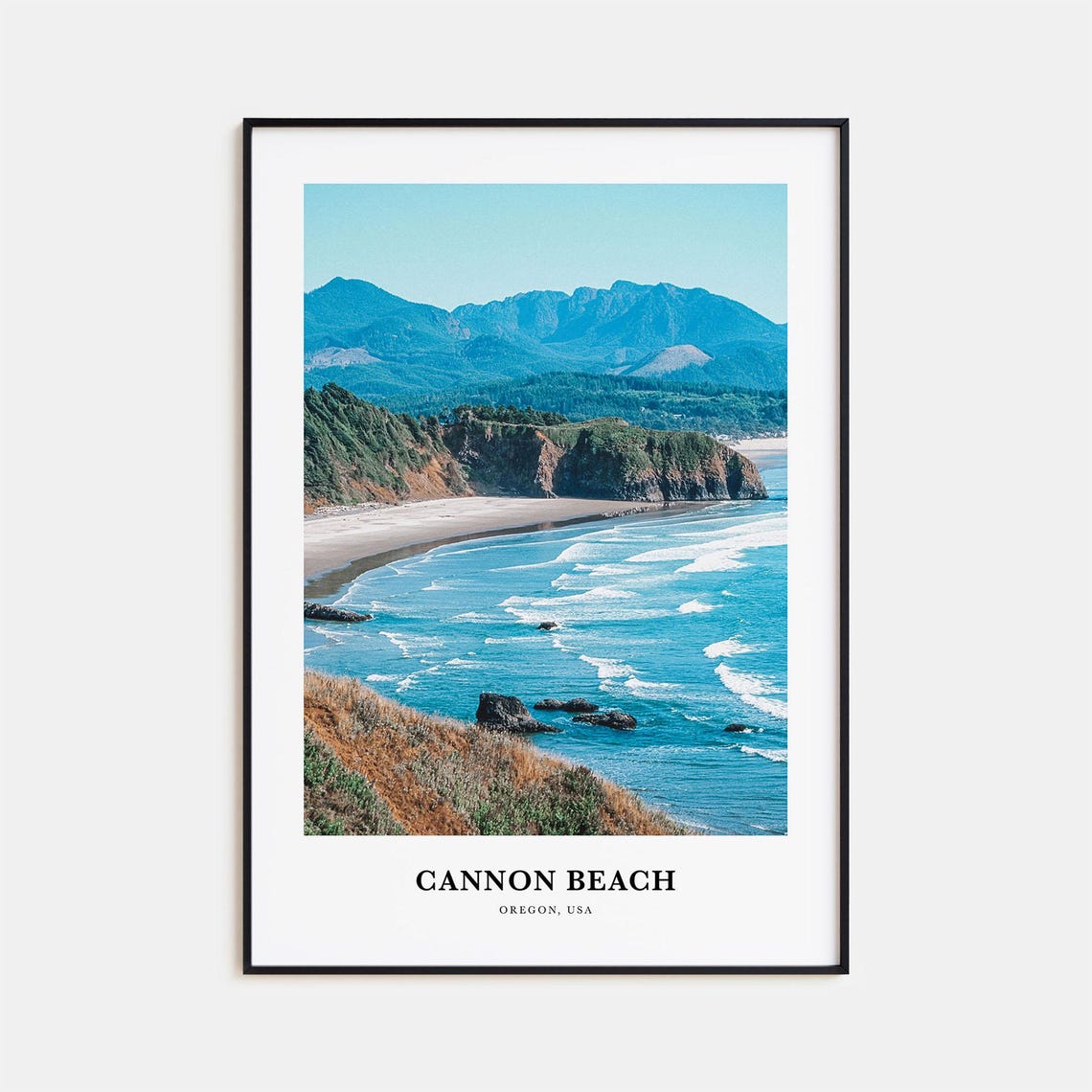 Cannon Beach Oregon USA Surf Beach Cliffs Mountain View Photo Poster