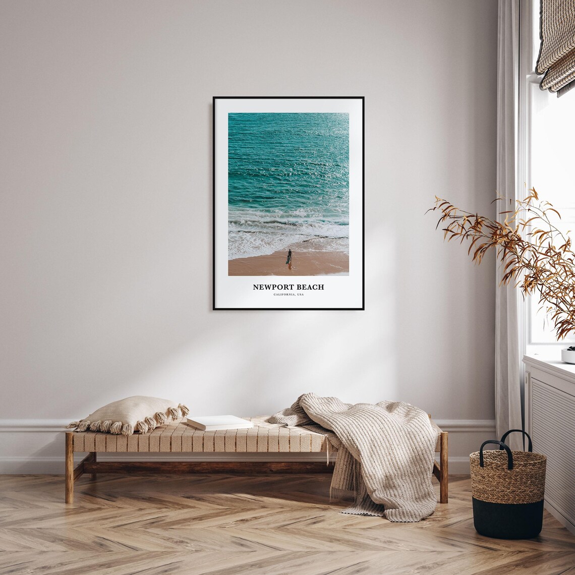Newport Beach Surfer Aerial Turquoise Ocean Waves California Poster - Image 4