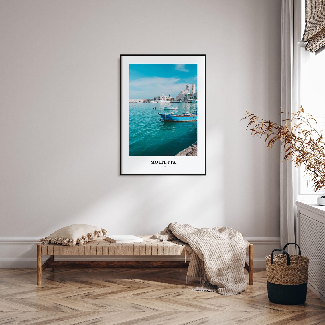 Molfetta Italy Harbor Blue Boats Coastal Bright Photography Print - Image 3