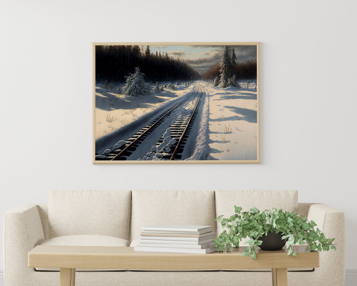 Snowy Forest Railway At Twilight Winter Woodland Scene Poster - Image 3