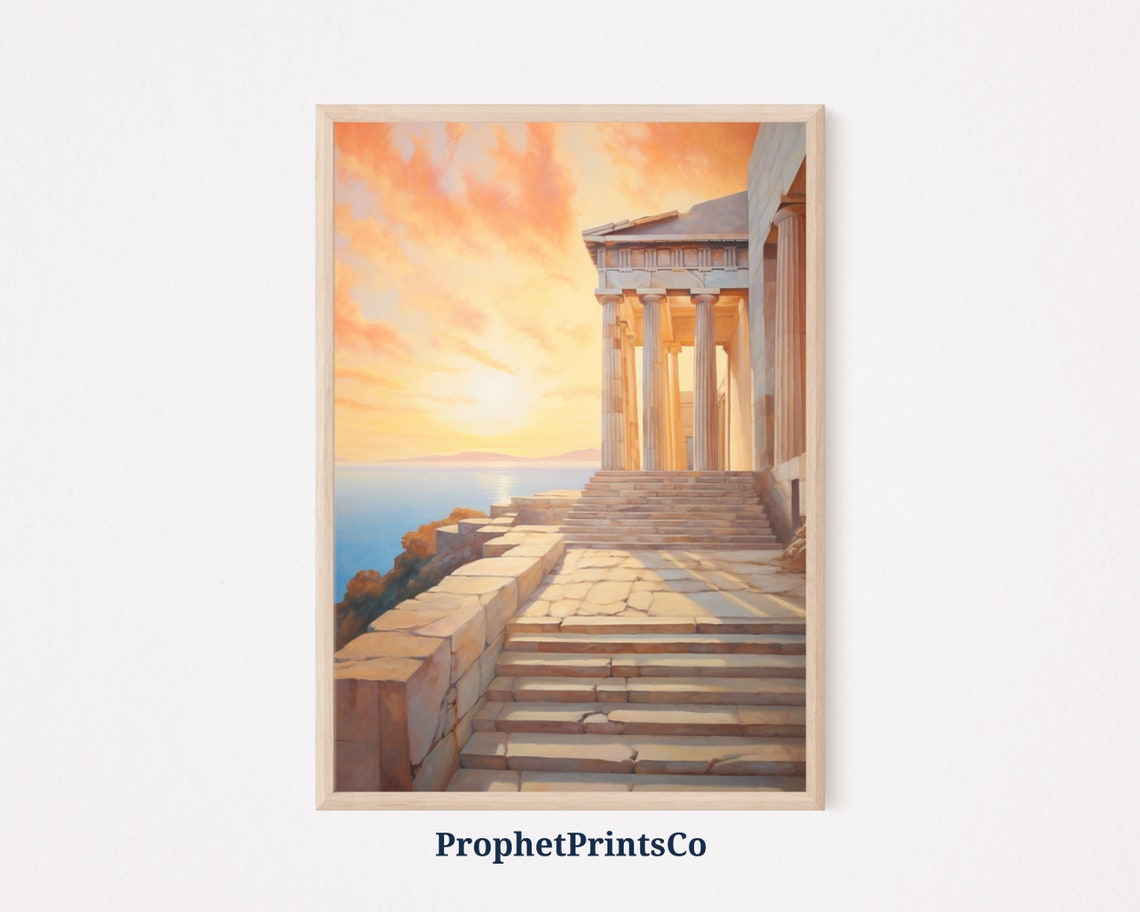 Parthenon Grand Steps Sunset Aegean Sea Ancient Greece Poster