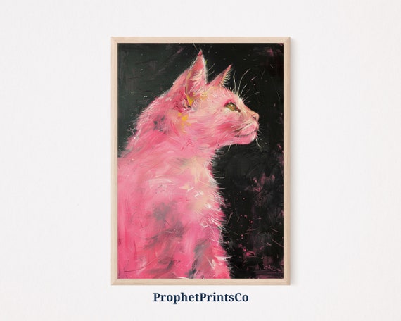 Pink Girly Cat Poster Print Cute Wall Art Pet Lover Gift Nursery Home Dcor Wall Art