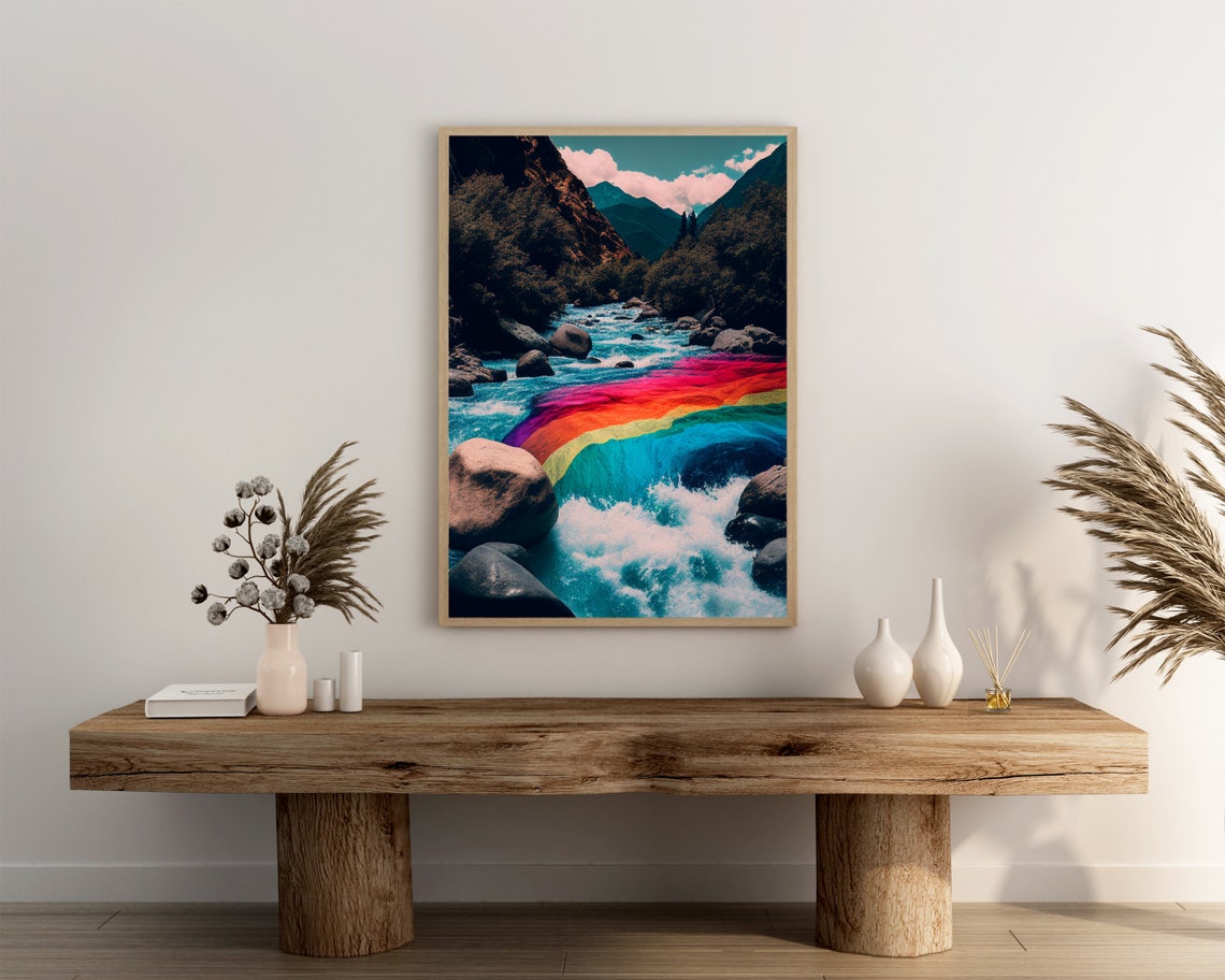 Rainbow Ribbon Waterfall Mountain River Rapids Nature Poster - Image 3