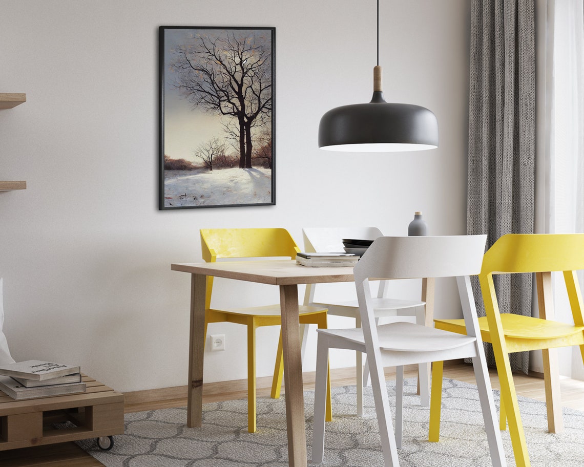Bare Winter Trees in Snowy Landscape Oil Painting Winter Art Poster - Image 2