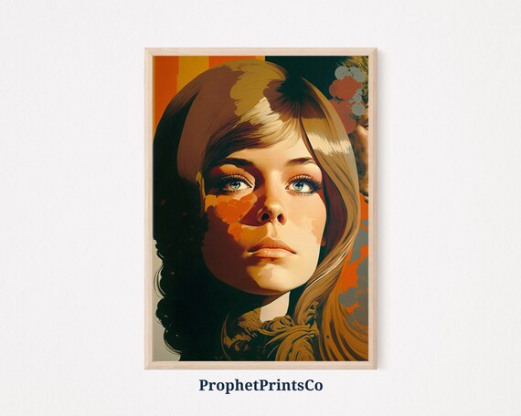 Retro 70s Woman Portrait Pop Art Vintage Hippie Style Poster