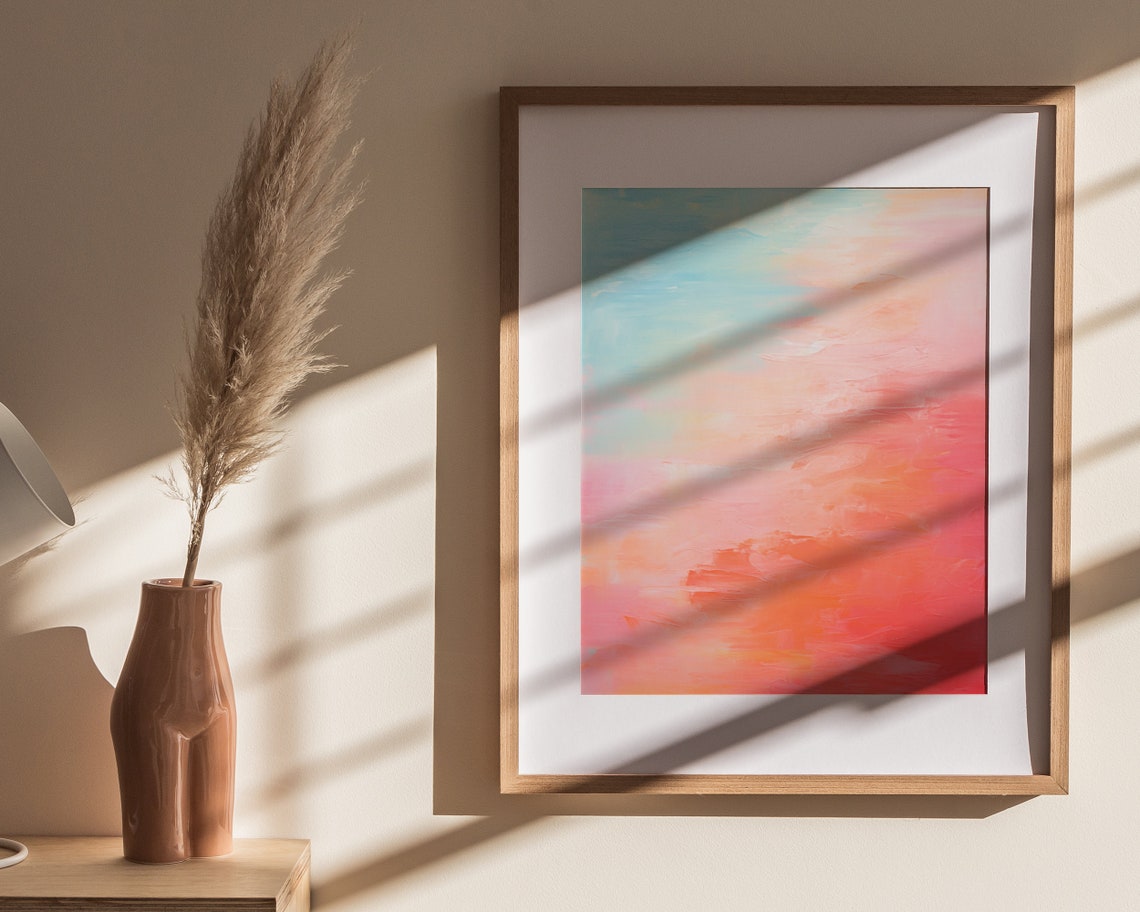 Aqua and Coral Abstract Gradient Modern Pastel Ocean Art Poster - Image 4