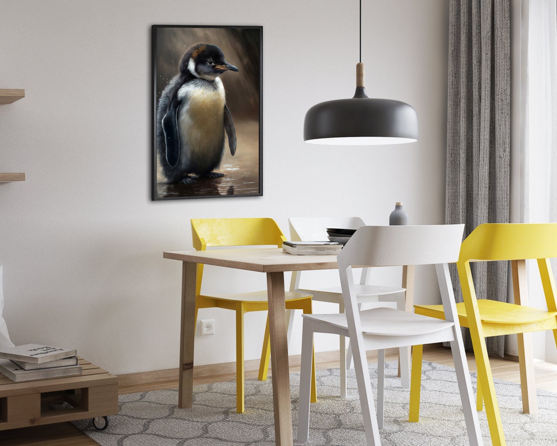 Fluffy Baby Penguin Chick Golden Down Cute Wildlife Art Poster - Image 2