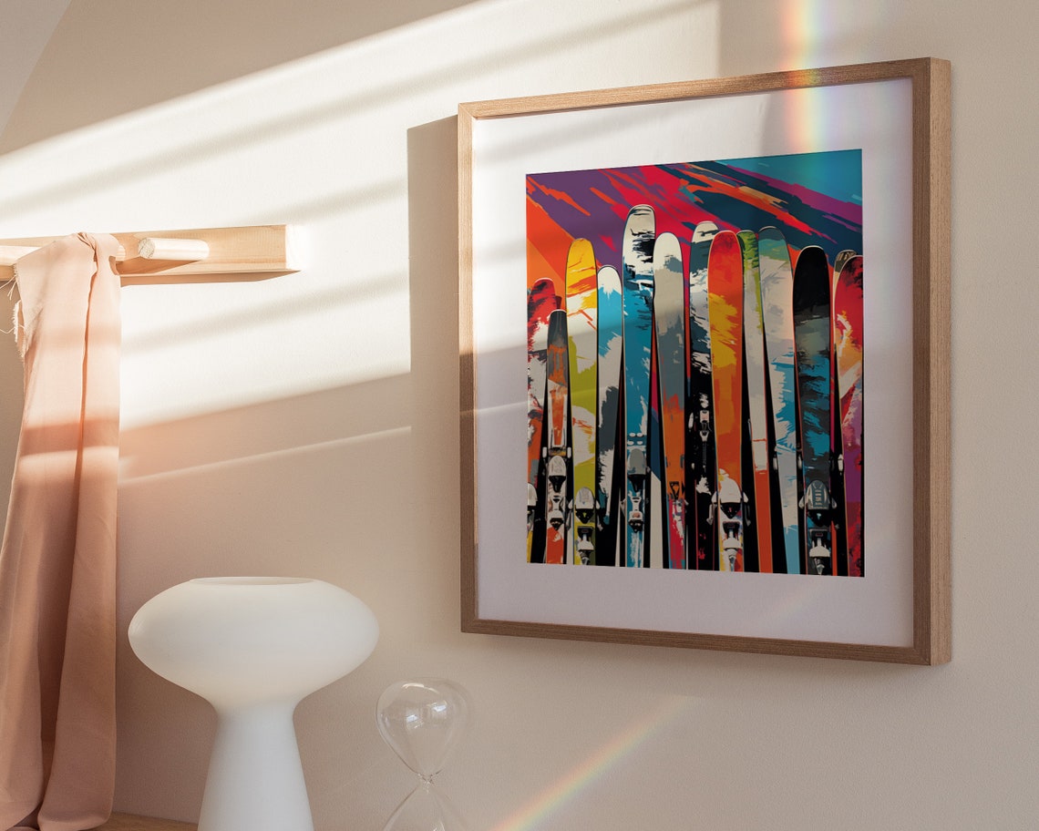 Colorful Abstract Pop Art Skis Vibrant Retro Mountain Slope Poster - Image 3