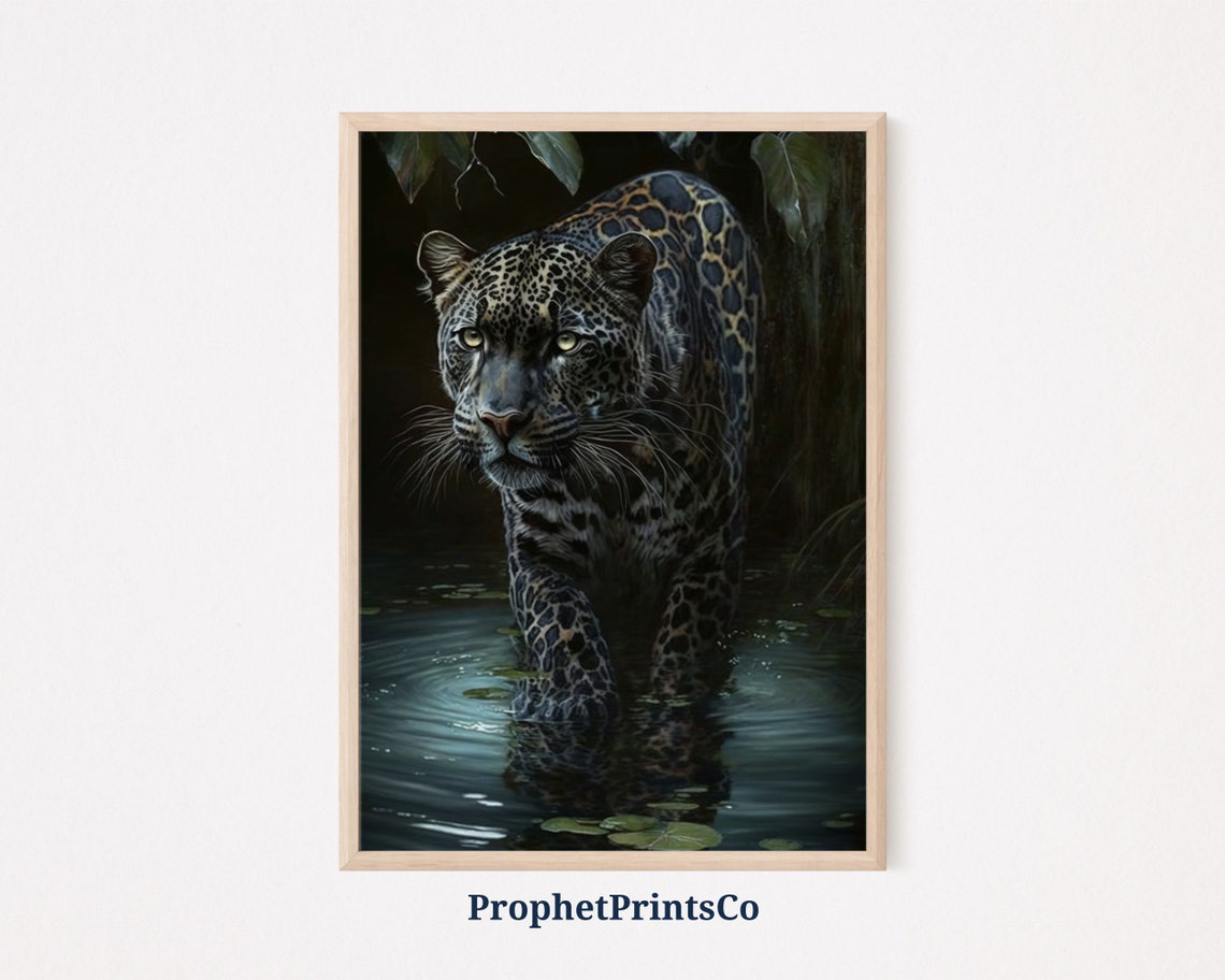 Black Leopard Poster Print Jungle Animal Wall Art Leopard Art Gift Modern Tropical Home Dcor Wall Art Digitial