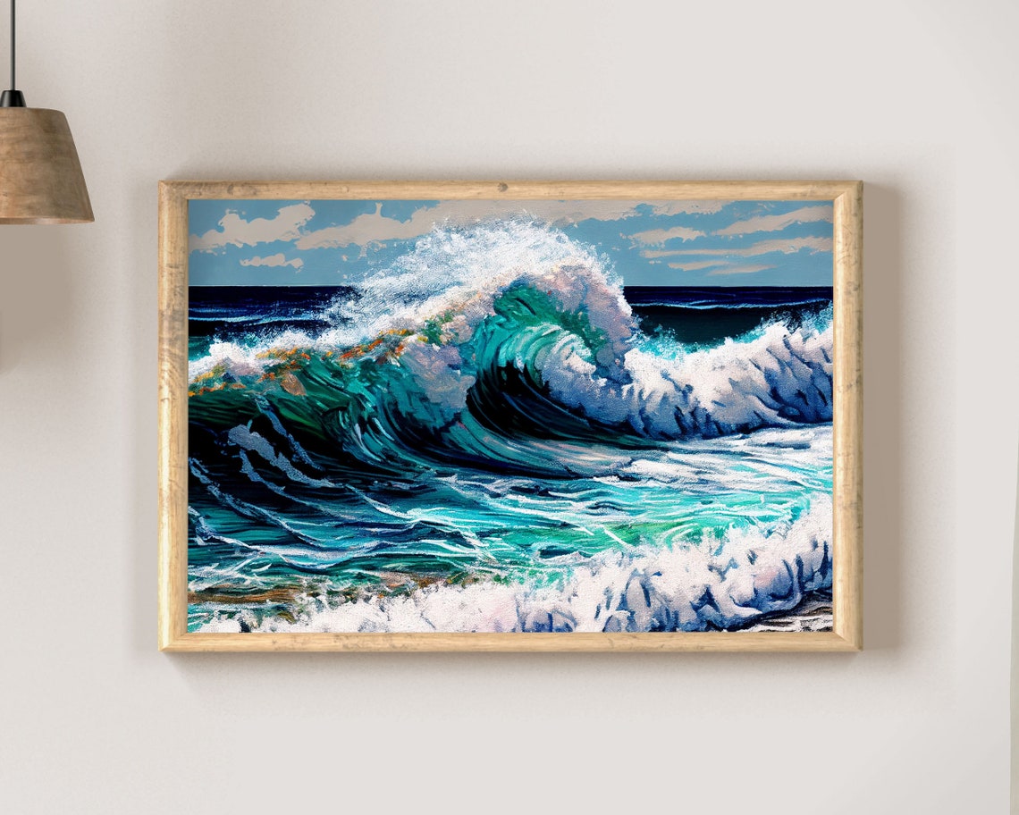 Big Turquoise Ocean Wave Crashing Foam Coastal Seascape Poster - Image 2