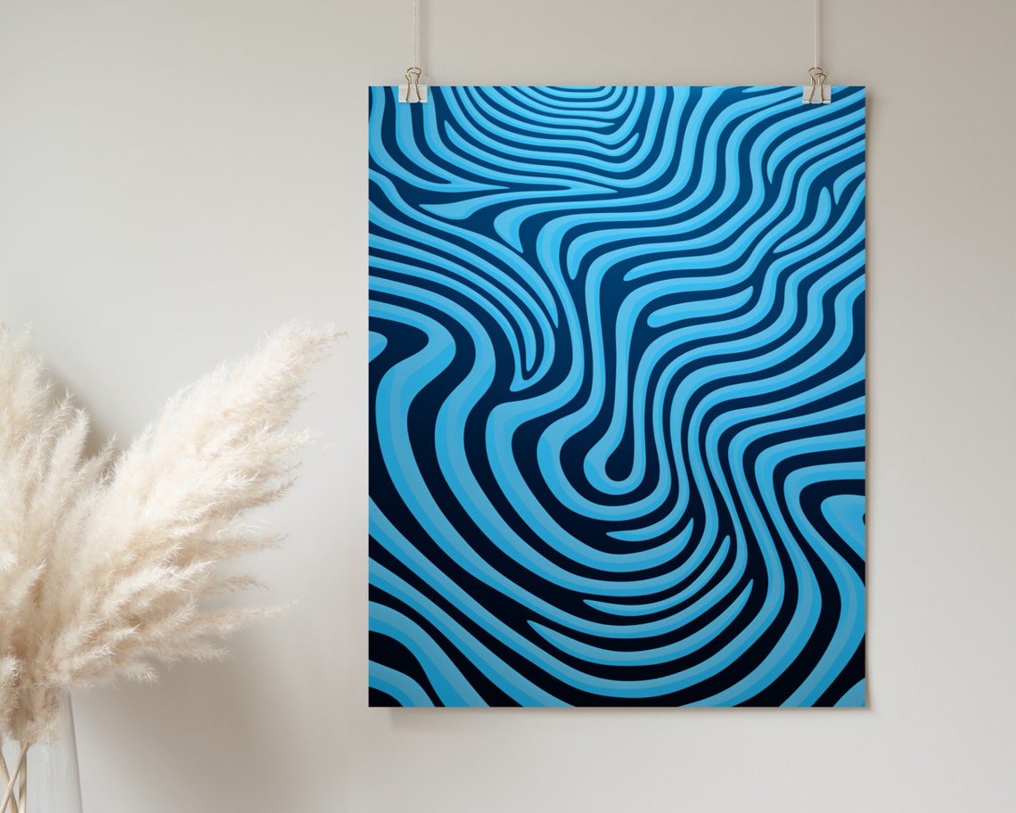 Blue Wavy Line Optical Illusion Hypnotic Abstract Wave Poster - Image 2